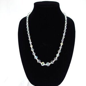Vintage Aurora Borealis Faceted Graduated Size Crystal Bead Necklace